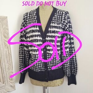 Vans Women's Vintage Fuzzy Blk/Wht Houndstooth Cardigan Sweater Size Small